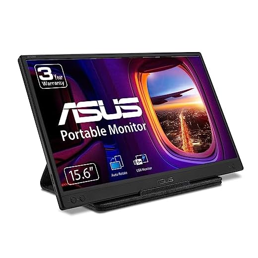 ASUS ZenScreen 15.6” 1080P Portable Monitor (MB166B)-Full HD,IPS, USB3.2, Anti-glare surface, USB-powered, Flicker Free, Blue Light Filter, Tripod Mountable, Protective Sleeve , BLACK