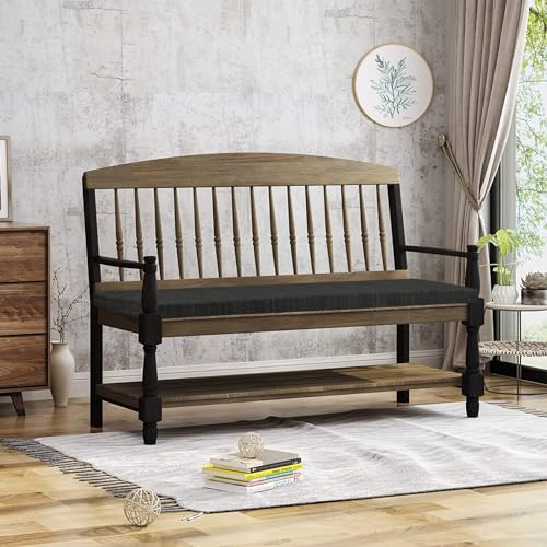 baibu 36 Inch Classic Solid Color Bench Cushion with Ties, Non-Slip Indoor Outdoor Rectangle Bench Seat Cushion Standard Size Foam Pad with Machine Washable Cover (Black, 36x15x1.5in) - Thumbnail 2