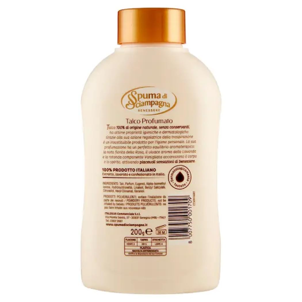 Spuma di sciampagna Talco Profumato Lot de 12 poudres corporelles classiques Talc 200 g + Italian Gourmet polpa 400 g