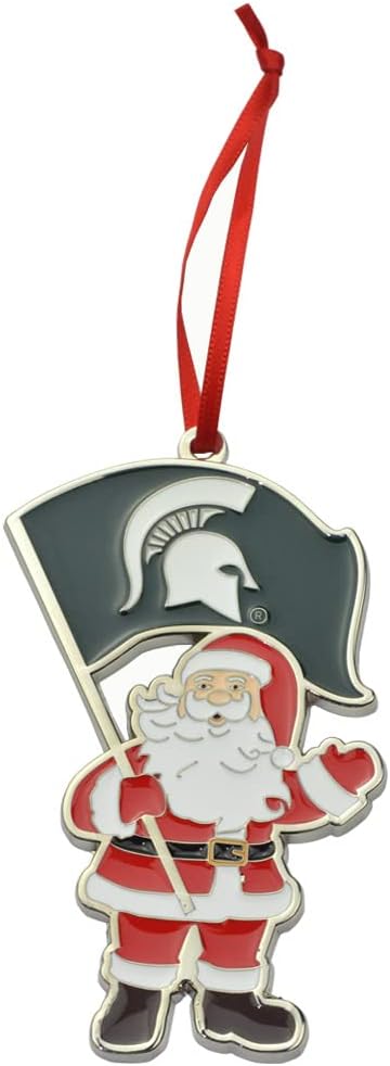 Michigan State Spartans (MSU) Santa Metal Christmas Ornament