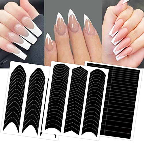 1860 Pcs French Tip Nail Guides, Self-Adhesive French V-Shaped Moon Shaped Manicure Strip Stickers...