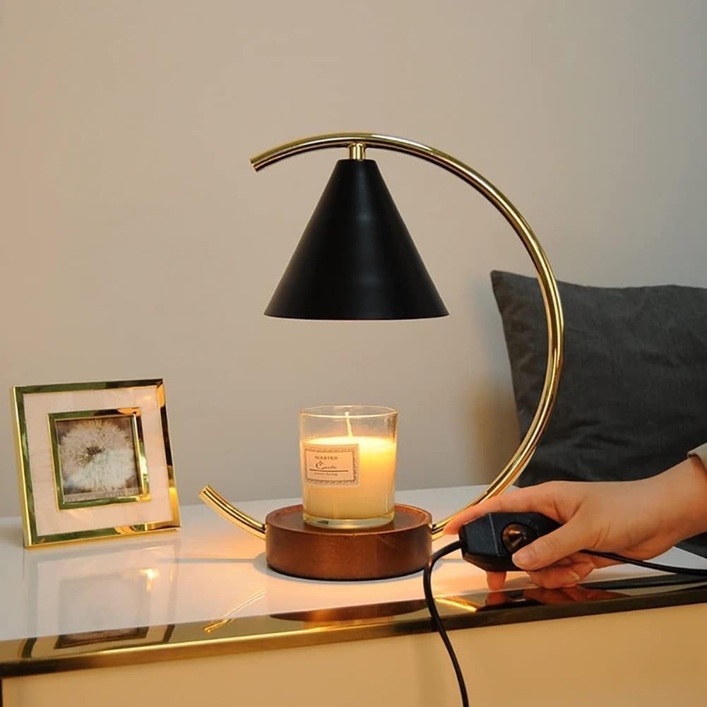 Lámpara podgrzewacz świec zapachowych lampa z timerem i 2 żarówkami, elektryczny podgrzewacz do topienia wosku z retro drewnianą podstawą ściemniana sypialnia lampa stołowa do świec w słoiku