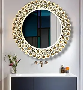 MODERATE HOMES Decorative Metal Frame Round Wall Mirror Bathroom Mirror Living Room Mirror Royal Mirror Villas Mirror (18 INCH)