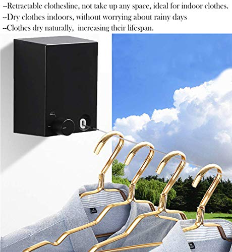 Image of Homeme Retractable Clothesline Indoor Outdoor, ABS Case+Aluminum Clothes Drying Wire Rope with Adjustable 4.2m Stainless Steel Line, Maximum Load 20kg, Invisible Wall Mounted Laundry Drying Rack-Black
