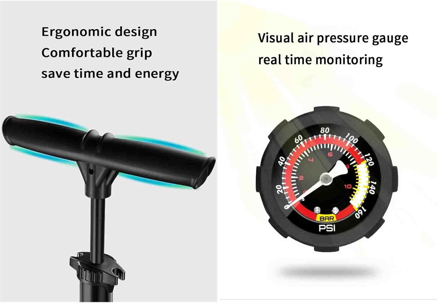 JUSHZ Balloon Pump for Inflatables Airbed Pump Inflatable Air Ball Foot for Balloon Arch Portable Manual Stainless Steel with Pressure Gauge 150PSI American/French/English Valve (660x38mm,Silver)