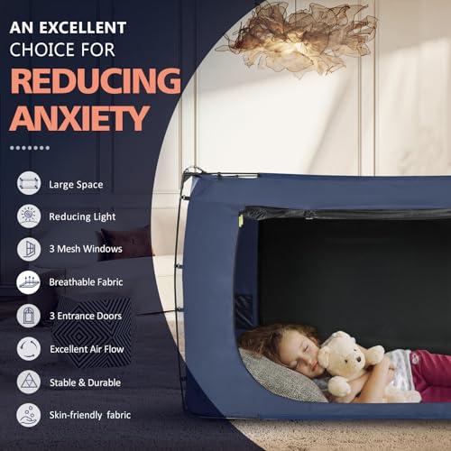 Bed Tent Bed Canopy King Size Tents for Adult and Kids- Original Design Portable Dream Tent Indoor Sleeping Tents 80% Blackout with 3 Doors Breathable Big Space Tents