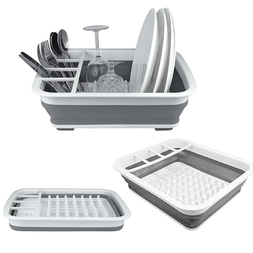 katmerio Escurreplatos plegable, organizador de vajilla portátil, para camping, escurreplatos plegable para cocina, autocaravana, viajes y camping, 34 x 28 x 10 cm