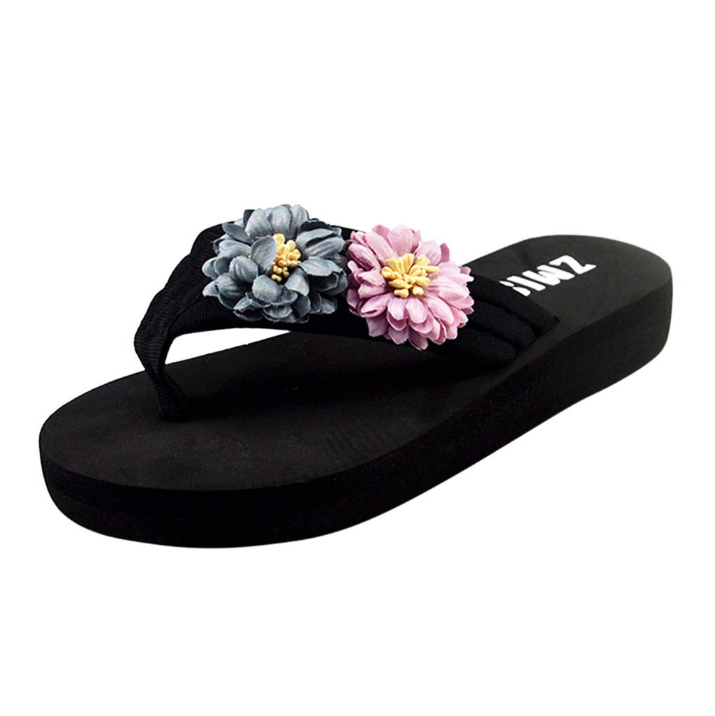 Mosstars Women Summer Slippers, Ladies Sale Beach Casual Flowers Open Toe Flip Flops Home Durable Comfy Rubber Sole Peep-Toe Sandals Shoes