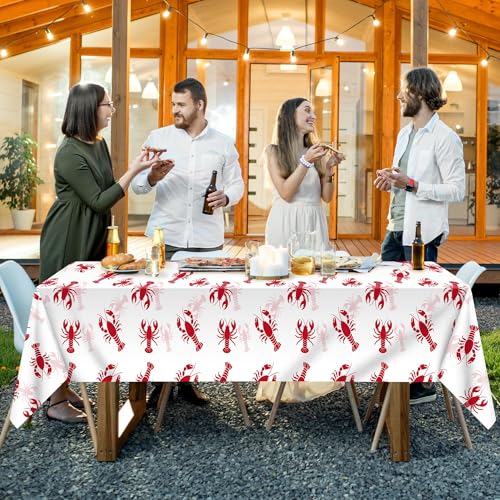 Image of Kochorie 100 Ft x 54 Inch Crawfish Party Tablecloth Roll with Cutter Box Waterproof Plastic Lobster Table Cover for Crawfish Birthday Party Supplies Decorations