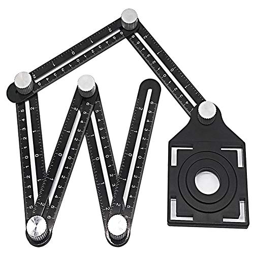 Multi Angle Measuring Ruler, Multifunctional Drill Guide Locator Aluminum Alloy 6-Fold Woodworking Tile Opening Hole Angleizer Template Tool for Builders, Craftsmen, Carpenters