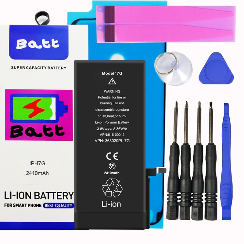 Batt High Capacity Battery Kit for iPhones Includes All Stickers & MAGNETIC Tools (iPhone 7)