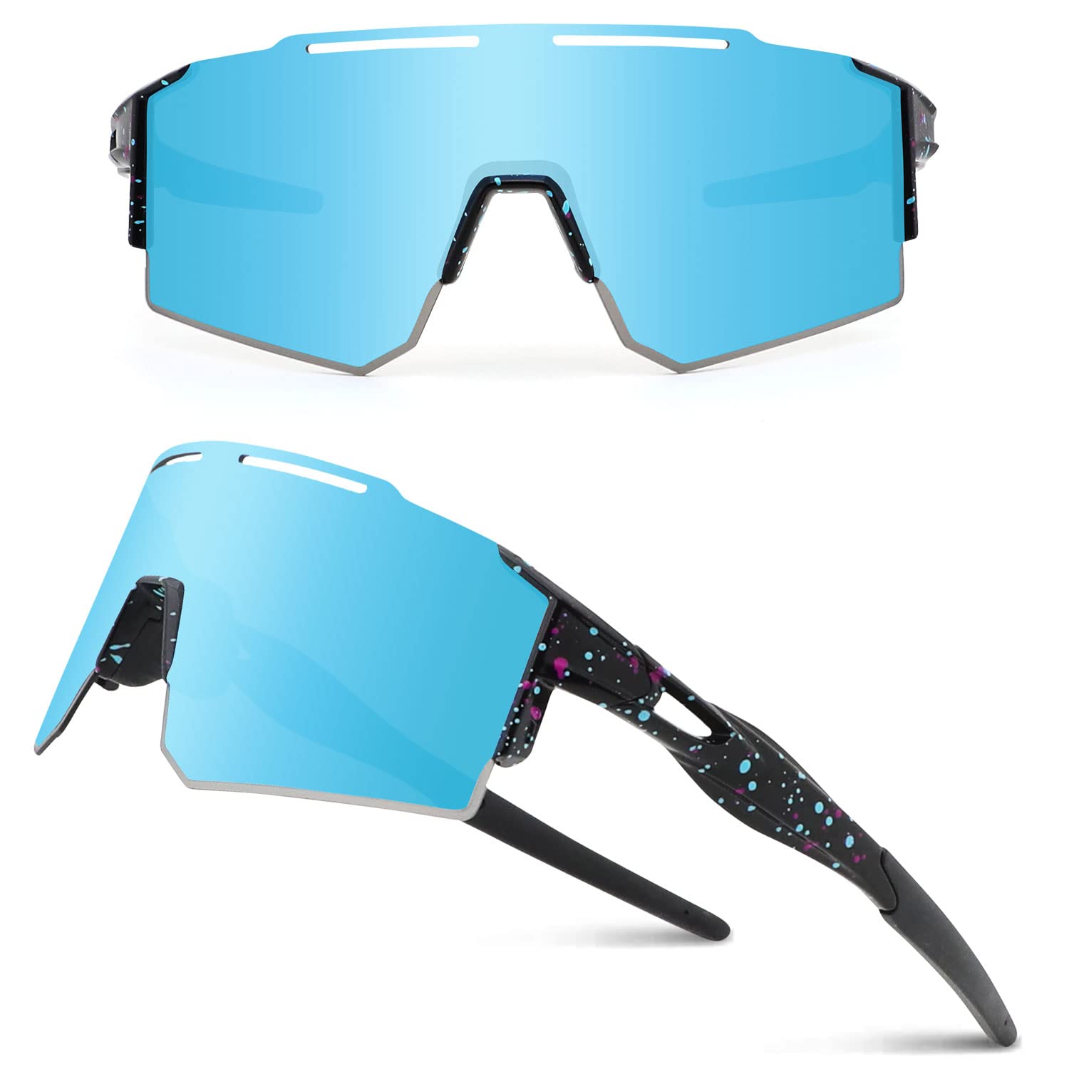 DUDUKING Sonnenbrille Fahrradbrille Herren Damen,Wassertransferdruck Sportbrillen Radsport Brillen für Outdoorsport Radfahren Laufen Golf UV 400 Schutz Baseball Brille