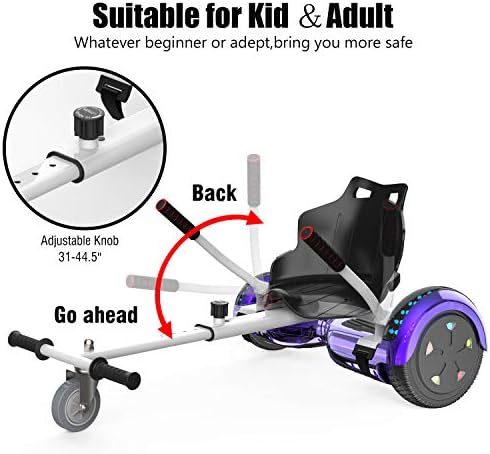 NEOMOTION Hoverboard Enfant de Overboard 6.5 Pouces et Hoverkart Gyropode avec Bluetooth LED Flash avec Roues Clignatantes Siège pour Overboard Jouet et Cadeau pour Enfants