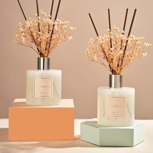 Image of Cocorrina Reed Diffuser Set, 6.7 fl.oz Clean Linen 2 Packs Scented Diffuser with Sticks Home Fragrance Reed Diffuser for Bathroom Shelf Decor