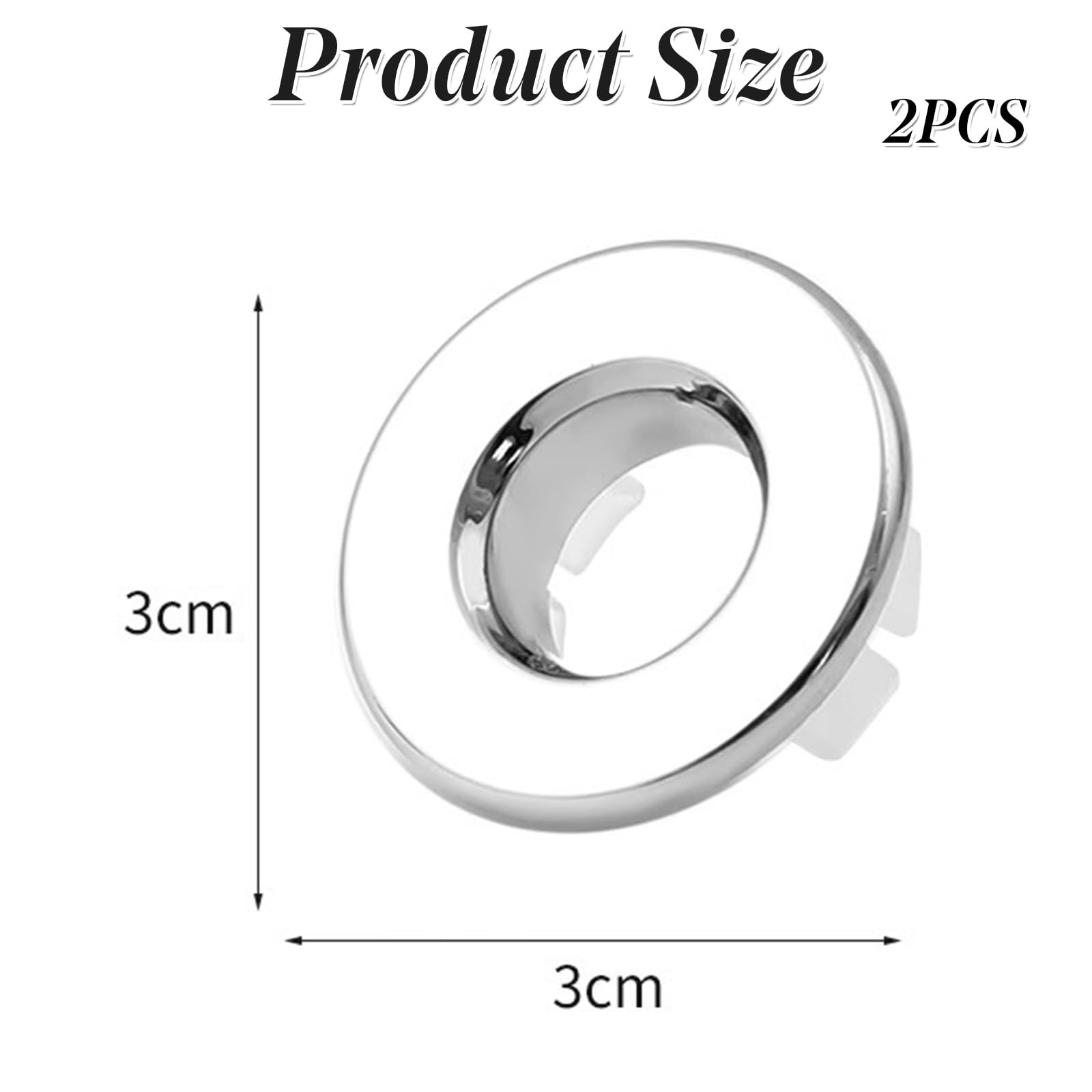 2X Silver Chrome Plated Copper Metal Bathroom Sink Overflow Ring Replacement - Image 2