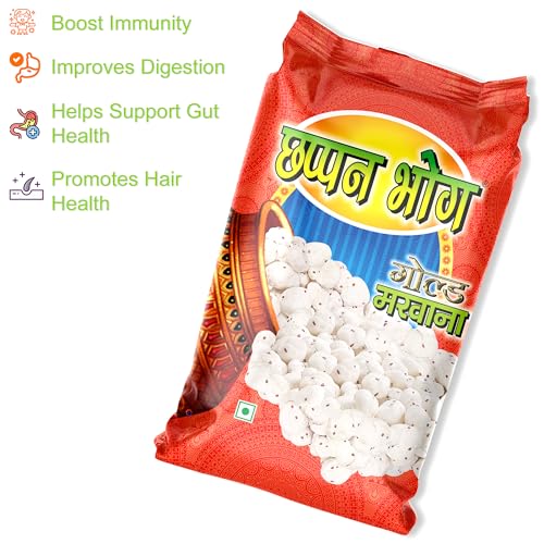 Image of Chappan Bhog Regular Premium Lotus Seed Pop /Gorgon Nut Puffed Kernels (Phool Makhana) Lotus Seeds(Makkhana) Gold 250g (Pack of 2)