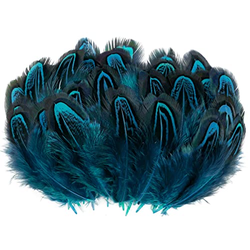 100Pcs 2"-3" Natural Pheasant Feathers Fluffy Spotted Plumage Feather For Dream Catcher Crafts Sewing Clothing Decoration (Turquoise) #TOP18