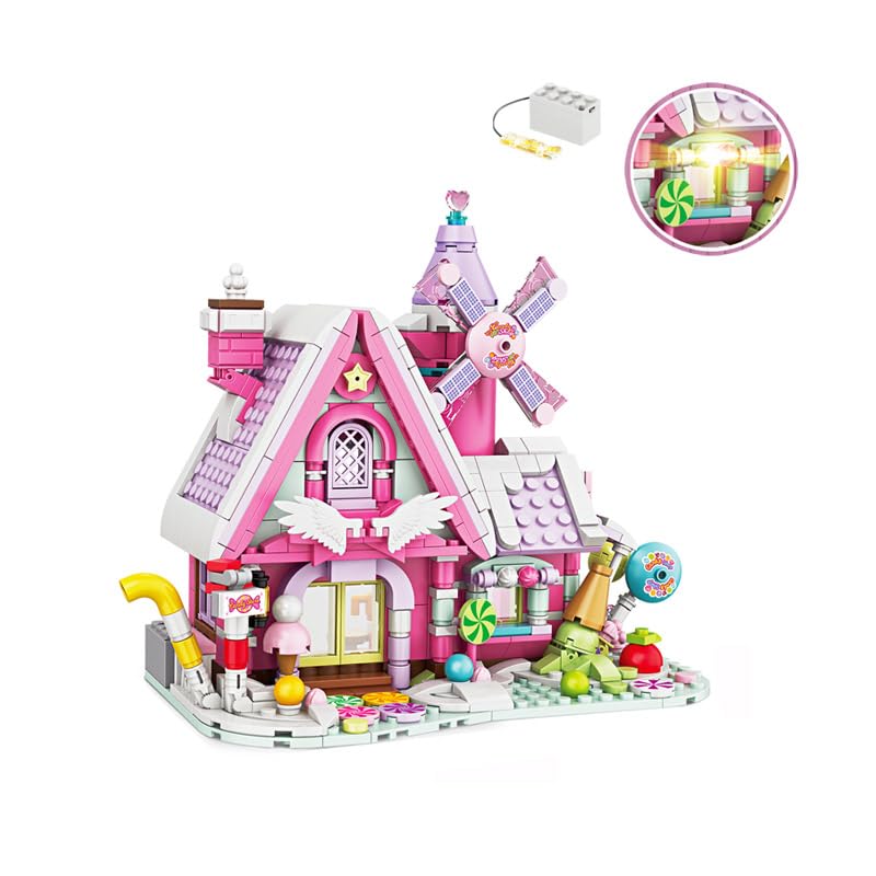 Image of SKY LINE OCEAN Pink Candy House Building Block Set with Windmill, 614+ PCS Dream Candy Shop Toy, Mini Brick Display Model Kit for Girls, Creative Gift for Kids & Adults | 5 Year Structural Warranty