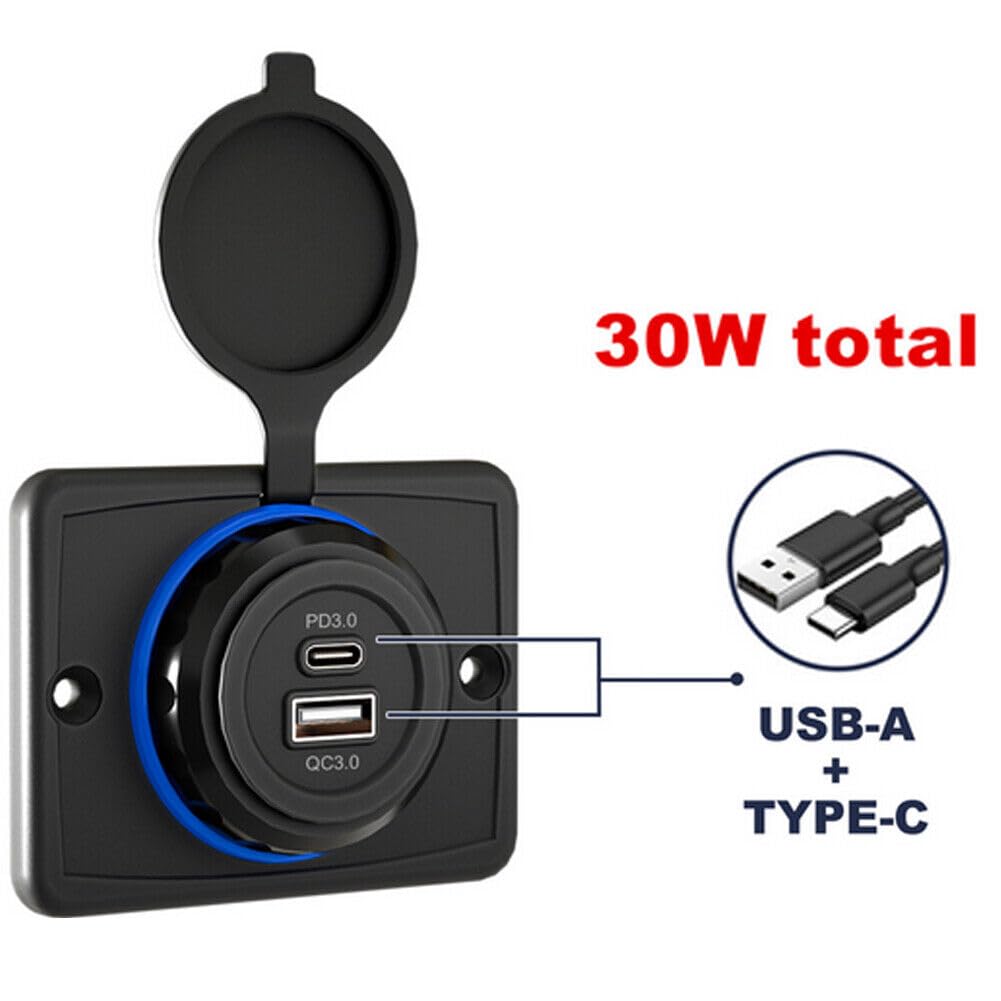 2 Pieces Camper Car USB Port Fast Charger Socket Power Outlet Panel DC PD Type C 30W