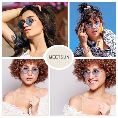 Image of MEETSUN Small Round Polarized Sunglasses for Men Women Metal Retro Hippie Circle Sun Glasses Driving Festival Cosplay UV400