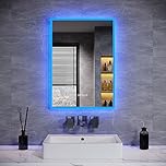 ELEGANT Blue Atmosphere Illuminated Bathroom Mirror with Shaver Socket, 500 x 700 mm LED Wall Mounted Vanity Mirror with Bluetooth Speaker, Anti Fog and Memory Function, Horizontal/Vertical