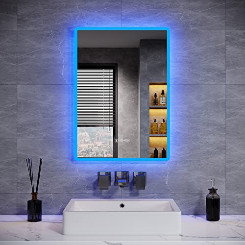ELEGANT Specchio da bagno con Bluetooth retroilluminato con presa per rasoio, 500 x 700 mm Specchio da bagno illuminato a parete con luci a LED e cuscinetto anticondensa, lampada atmosfera blu ELEGANT Specchio da bagno con Bluetooth retroilluminato con presa per rasoio, 500 x 700 mm Specchio da bagno illuminato a parete con luci a LED e cuscinetto anticondensa, lampada atmosfera blu
