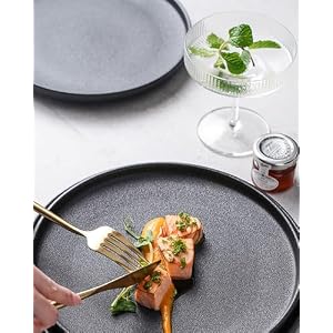 Lareina Dinner Plates, Scratch-resistant, 10.25 Inch Flat Ceramic Plate Set of 4, Porcelain Plates with Lipped Edge for Salad Steak in Kitchen Restaurant, Natural Primitive Texture (Cast Iron Black) Lareina Dinner Plates Scratch resistant 1025 Inch Flat Ceramic Plate Set of 4 Porcelain Plates with Lipped Edge for Salad Steak in Kitchen Restaurant Natural Primitive Texture Cast Iron Black