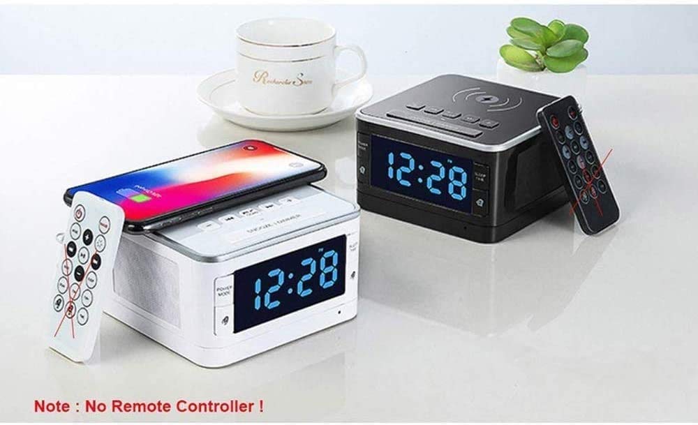 Sveglia Digitale con Ricarica Wireless, Grande GUIDATO Display, Altoparlante Bluetooth, Supporto Audio 2.1 Canale 5WX2 FM. Speaker Bluetooth 4.2 Radio Bluetooth TF/USB/AUX/LCD Sveglia elett