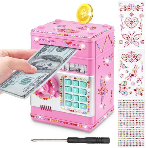 Piggy Bank for Kids Girls Boys with Password Code Lock Cash Coin Can Piggy Bank Girls Electronic Money Safe Bank for Kids Money Box with DIY Diamond Sticker Gift for 4 7 8 9 10 11 Year Old Boys
