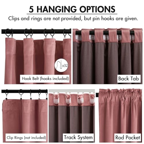 Image of MIULEE Velvet Curtains 50W x 84L 2 Panels Dusty Rose Blackout Curtains | Luxury velvet fabric, pinch pleat design, back tab hooks, thermal insulated, blackout light blocking, for living room bedroom