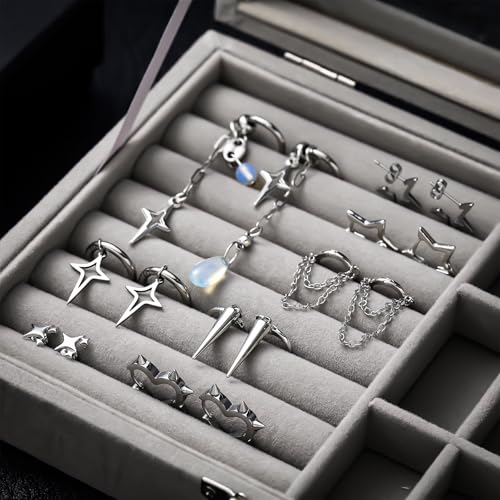 Quelay 8 Pairs Hoop Dangle Earrings for Men Women Goth Gothic Grunge Emo Punk Y2k Kpop Tassel Chain Drop Stud Earrings Christmas Jewelry Gifts4