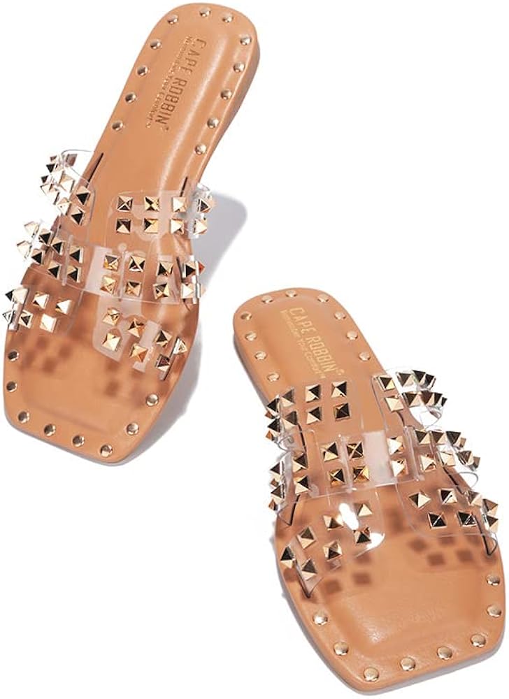 Cape Robbin Amisha Sandals Slides for Women, Studded Womens Mules Slip On Shoes