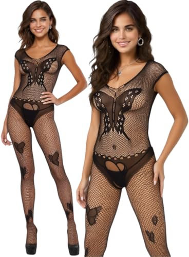 Image of ToBeInStyle Women's Assorted Bodystocking Sheer Opaque or Fishnet Crotchless Lingerie Bodysuit