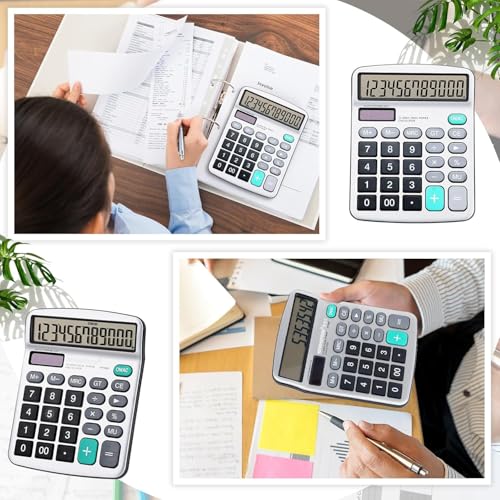 Image of 12-Digit Desktop Adding Machine with Large LCD Display, 120 Steps Check & Correct, Dual Power Solar & Battery, Big Button Office Use for Home, School & Business, White | 1 AAA Battery Included