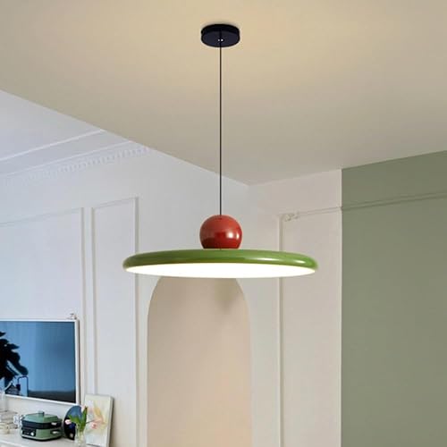Modern Disc Pendant Light Fixtures, Three Color Dimming Acrylic Shade Hanging Pendant Lamp with Globe Finish, Black Metal Dome Adjustable Cord Green