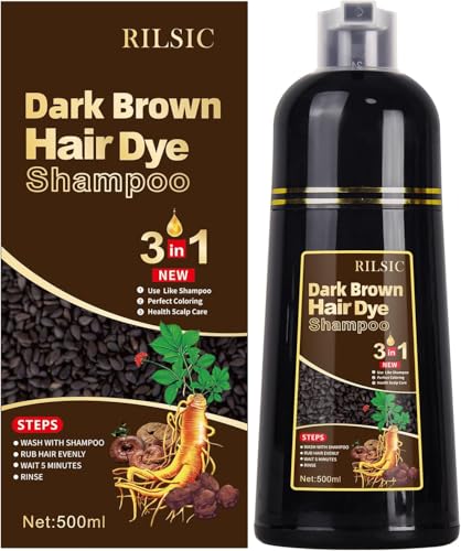 Hair Dye Shampoo 3 en 1 Cubre Canas, Brown Hair Dye Shampoo 3 en 1,Hair Color, Champú de Color Para el Cabello Instantáneo,Cobertura De Canas En Minutos para Hombres y Mujeres (Castaño Oscuro)