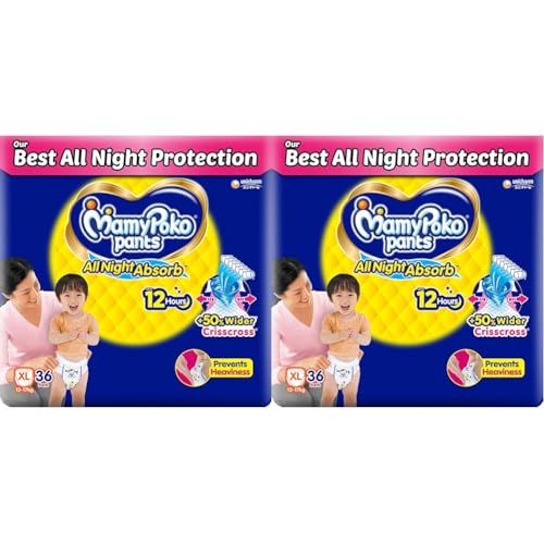 Image of MamyPoko Pants All Night Absorb Baby Diapers, X-Large (XL), 36 Count 12-17 kg (Pack of 2)