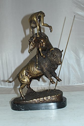 Estatua de bronce búfalo y caballo estilo Remington 20" H x 14" L x 6" W miniatura 6