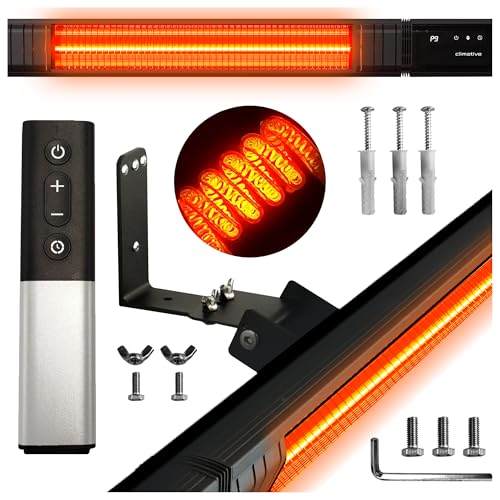 Climative Infrarot Heizstrahler Infrarotheizung 2500W RAY – Elektroheizung mit 9 Stufen, IP65 Terrassenheizer Outdoor, Heizstrahler Terrasse & Innenraum, Wandheizung, Fernbedienung & Timer, Schwarz