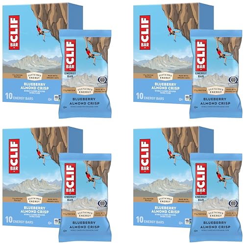 Image of CLIF BAR - Energy Protein Bars - Blueberry Almond Crisp - Made with Organic Oats - Energy Bars - Non-GMO - (10 Count) (Pack of 4)