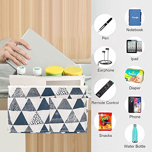 Bett Organizer zum Einhängen, Multifunktionale Bett Tasche mit Darhthaken Hängetasche Hochbett Aufbewahrungstasche Betttasche für Buch, Magazin, Handy, Kopfhörer Bett Aufbewahrung (Blaues Dreieck) - Image 7