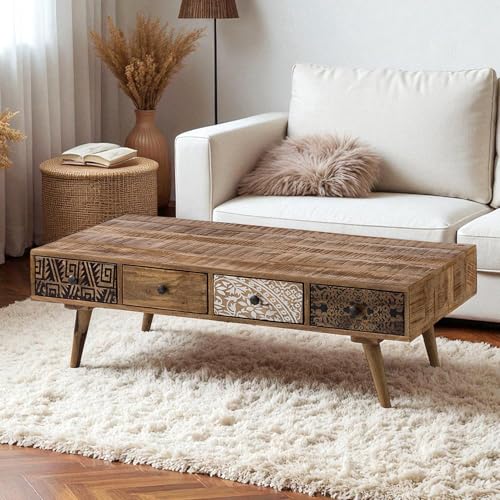 Image of The Attic Mans Coffee Table, Coffee Table for Living Room, Solid Wood Centre Table, Ant. Honey Matte Finish
