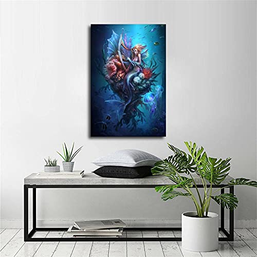 Superyufeng Fantasy Beautiful Mermaid Canvas Art Poster And Wall Art Picture Print Modern Family Bedroom Decor Posters 16X24Inch(40X60Cm) #TOP5