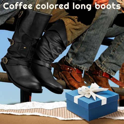 Image of Cuffbow Halloween Pirate Costume Boots for Men Medieval Renaissance Steampunk Cosplay Boots Gothic Adult Button Leather Shoes