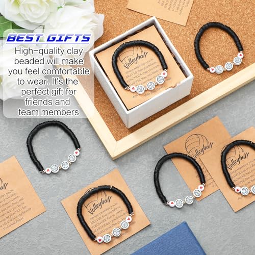 20 Set Volleyball Bracelets Team Gift Bead Ball Bracelet Bulk Adjustable with Inspirational Card Charm Bracelets for Volleyball Team Players Birthday Party Favor Gift3