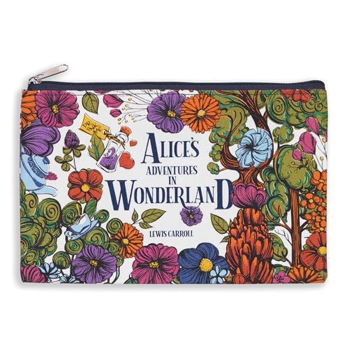Image of Steel Mill & Co Canvas Pencil Pouch, Zipper Bag for Purse and Cosmetics, 9.75 inch x 6.5 inch Cute Pen Case for Book Lovers (Alice's Adventures in Wonderland)