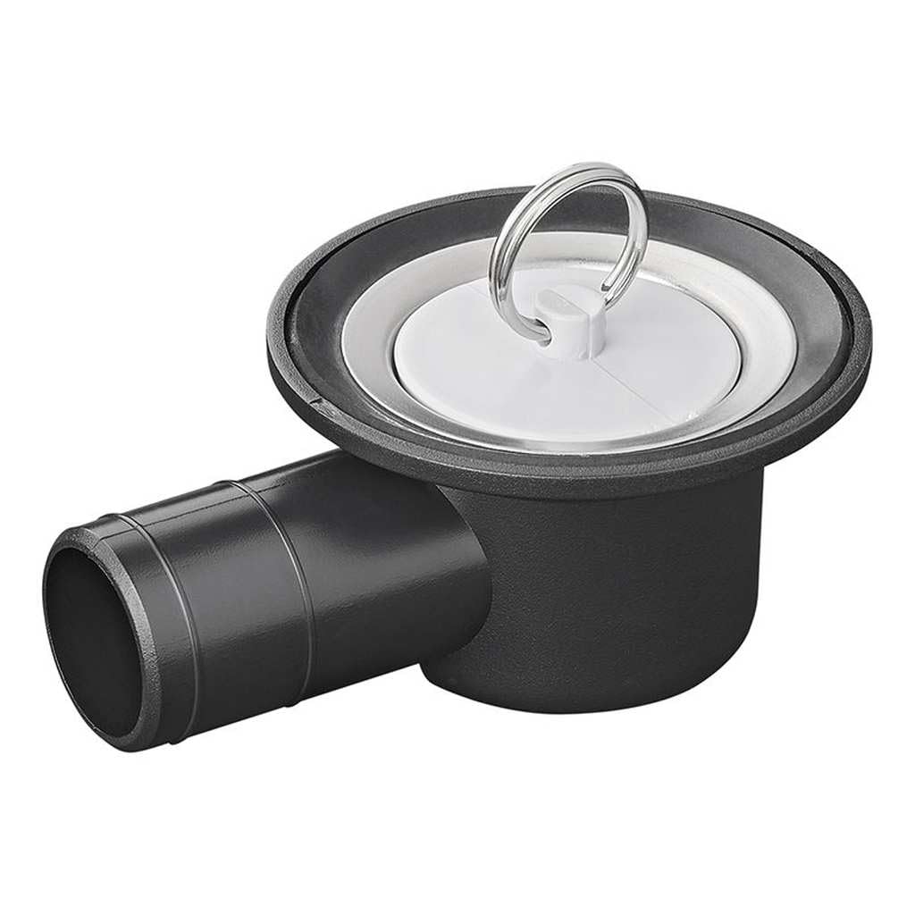 Siphon Coudé Ø39 mm - Lavabo Camping-Car, Caravane & Bateau | Raccord Ø35 mm, montage sans outil - filtre inox Ø48 mm, bouchon et joints inclus - PE résistant de -40°C à +80°C