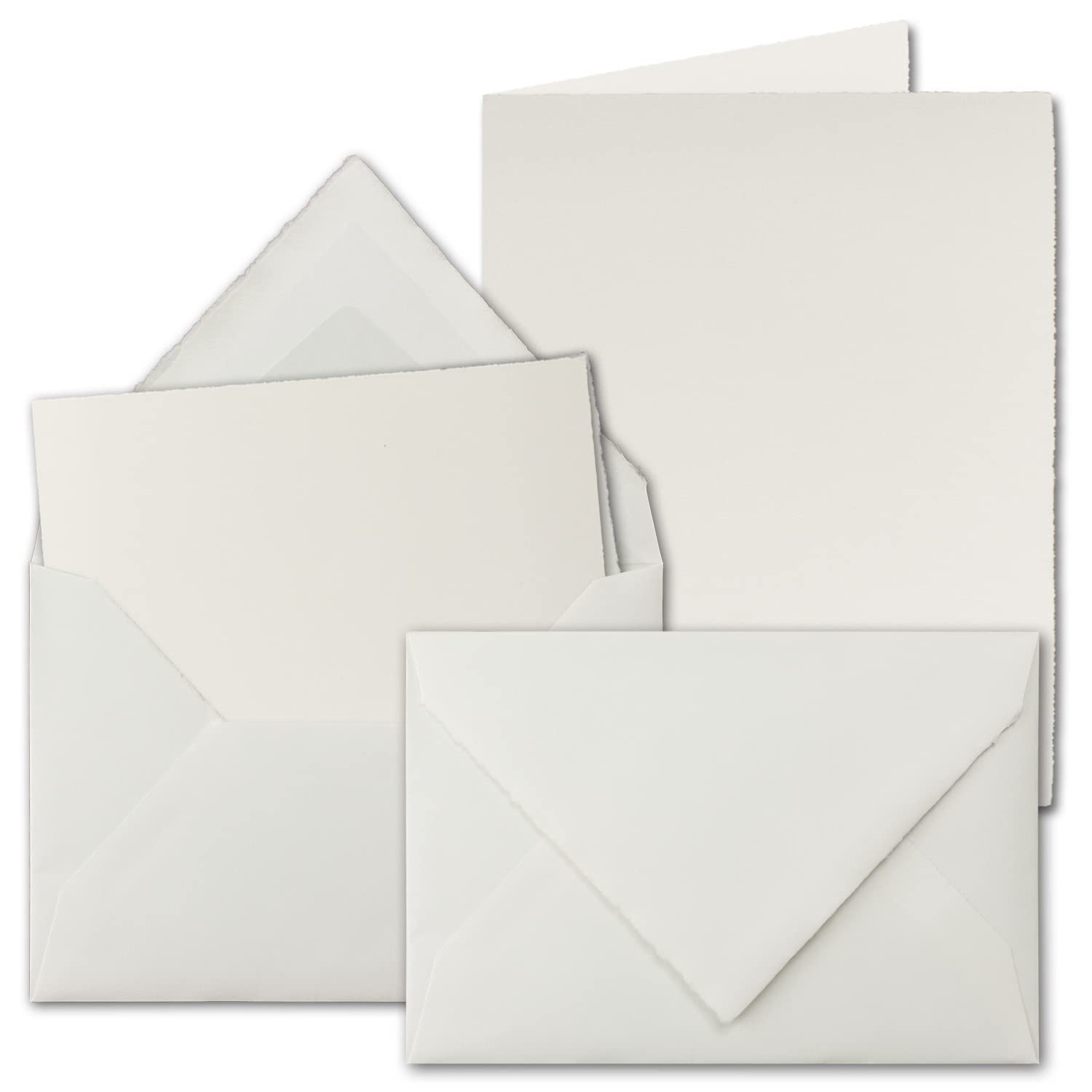 200 x DIN A6 Vintage zestaw kartek składanych z wyściełanych kopert, papier czerpany, 105 x 148 mm, podwójne, naturalna biel, kartki z papieru czerpanego