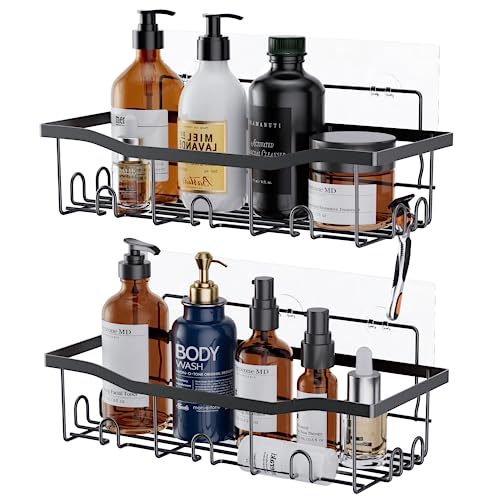 YiMiLiu Shower Caddy Bathroom Shelf Organiser No Drilling Adhesive Shower Storage Rack Bathroom Accessories, 2 Pack