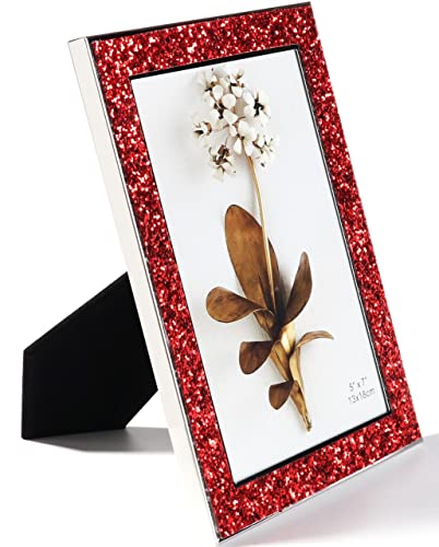 Kersiki Red Picture Photo Frames, Red Photo Frame Fits 5 X 7 Inch Picture,Premium Quality Metal Picture Frames Glitter Photo Display For Desk,Tabletop, Counterspace, Shelf (5 X 7 Inch, Red) #TOP16